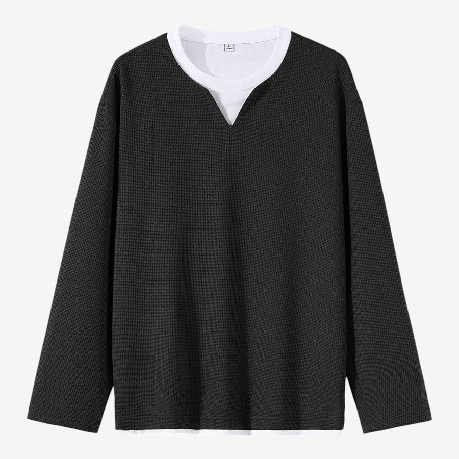Men's Waffle Knit Long Sleeve Top Layered Relaxed Fit Casual Everyday