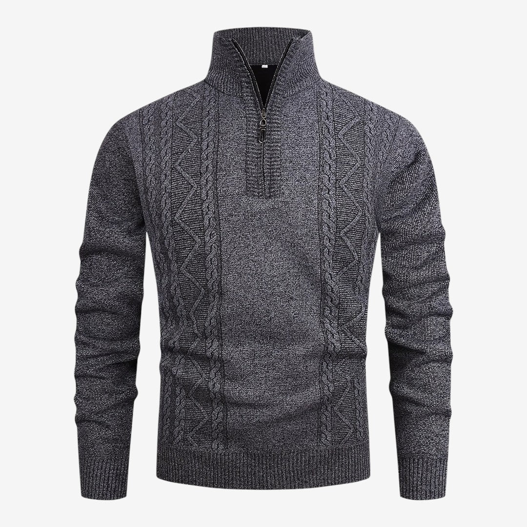 Men's Warm Quarter Zip Jumper Jacquard Knit Classic Fit Casual Everyday