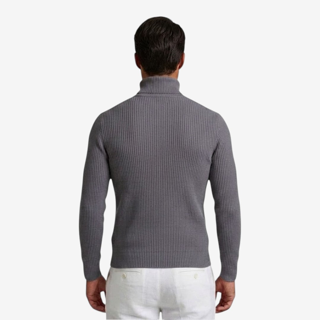 Men's Slim Fit Ribbed Knit Roll-Neck Jumper Warm Casual Layering