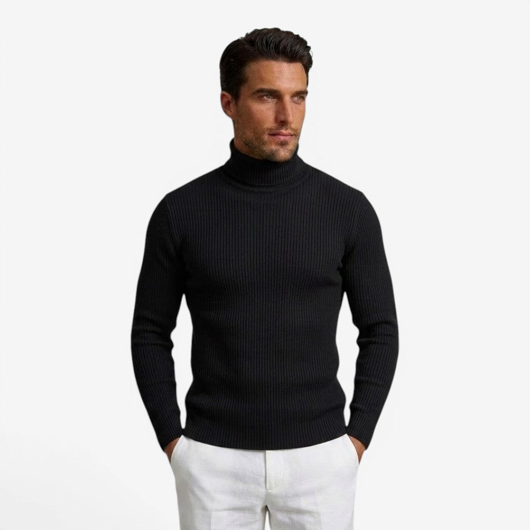 Men's Slim Fit Ribbed Knit Roll-Neck Jumper Warm Casual Layering