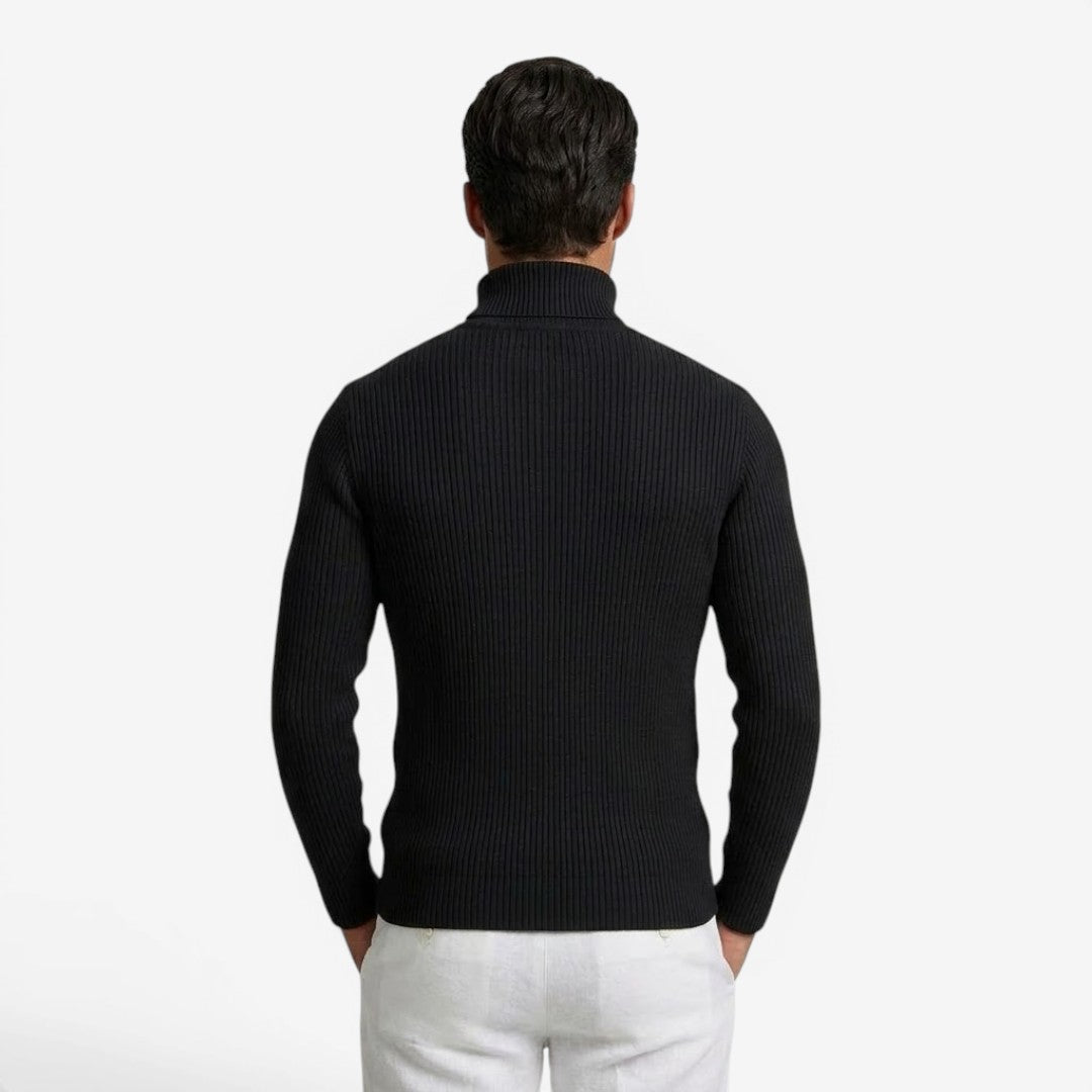Men's Slim Fit Ribbed Knit Roll-Neck Jumper Warm Casual Layering