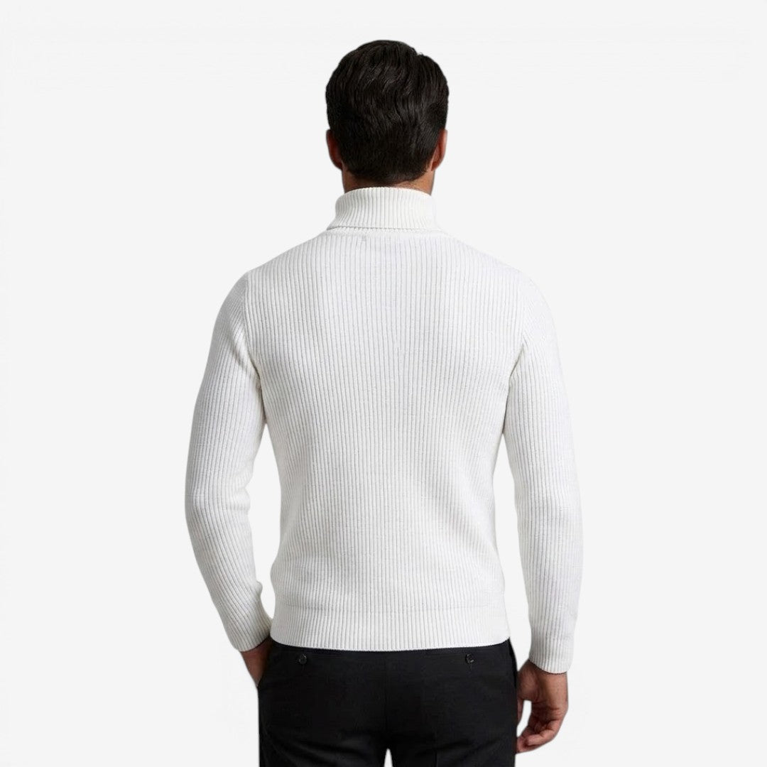 Men's Slim Fit Ribbed Knit Roll-Neck Jumper Warm Casual Layering