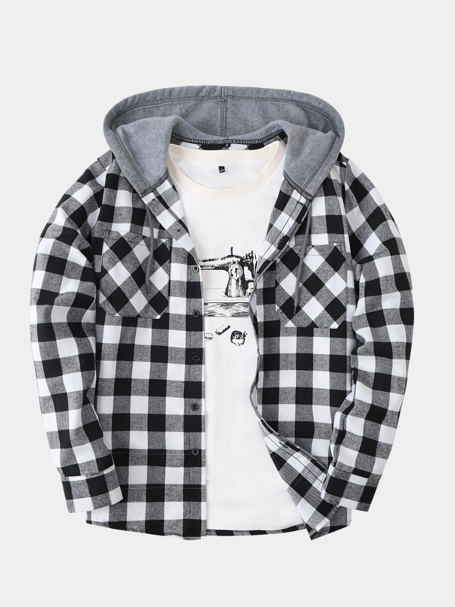 Men's Plaid Hooded Sweatshirt Relaxed Fit Long Sleeve Casual Everyday Wear