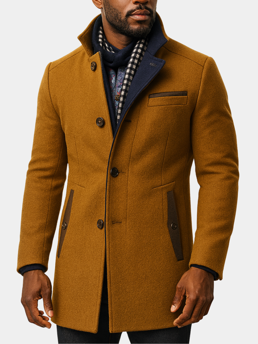 Men's Colorblock Overcoat Tailored Fit Long Sleeve Notched Collar Button-Up Winter Outerwear