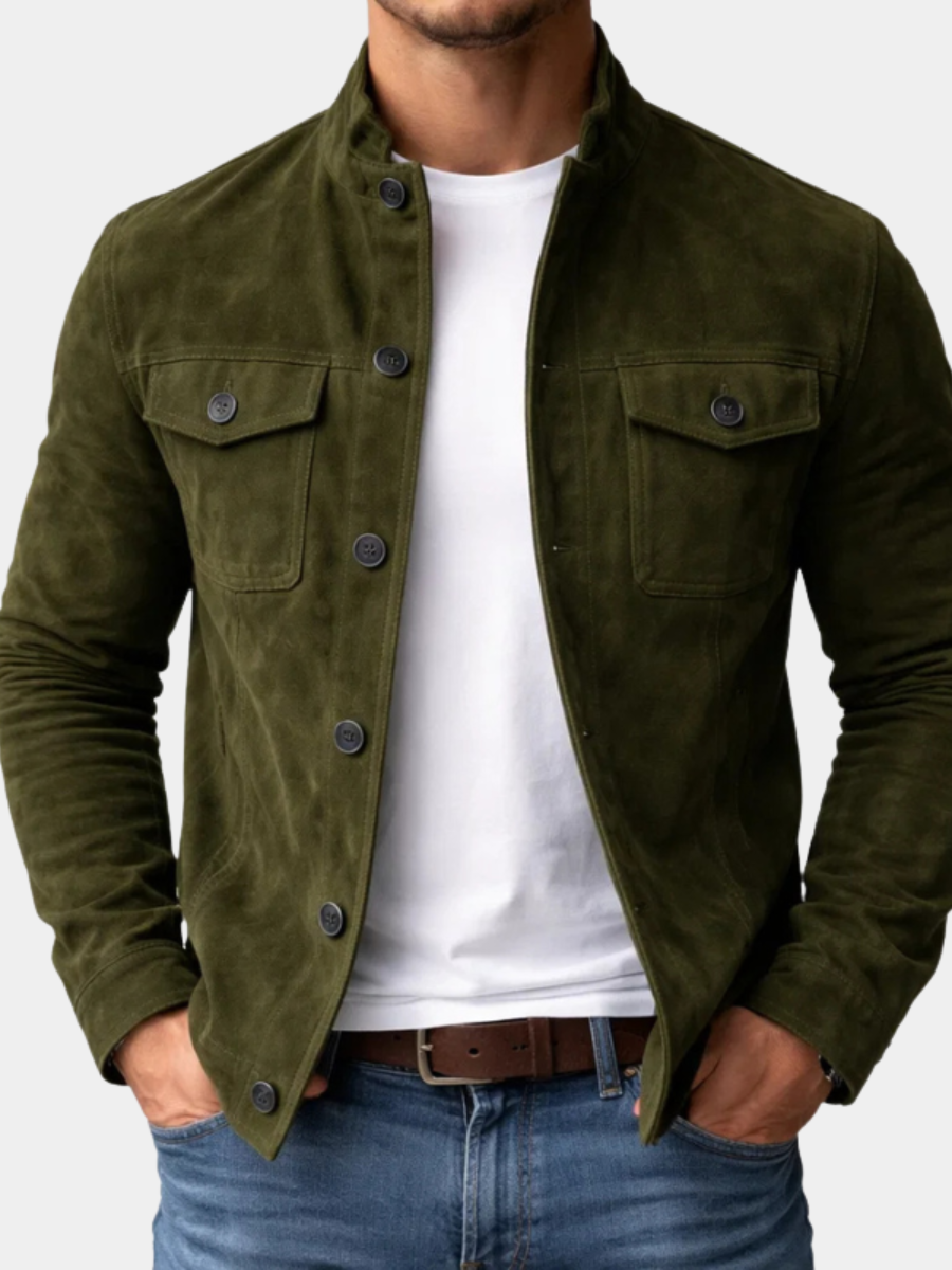 Men's Suede Shirt Jacket Relaxed Fit Long Sleeve Button Closure Casual Wear