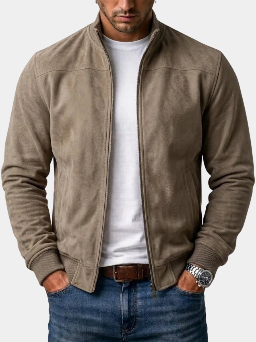Men's Suede Bomber Jacket Classic Fit Zip-Up Closure Casual Everyday Wear