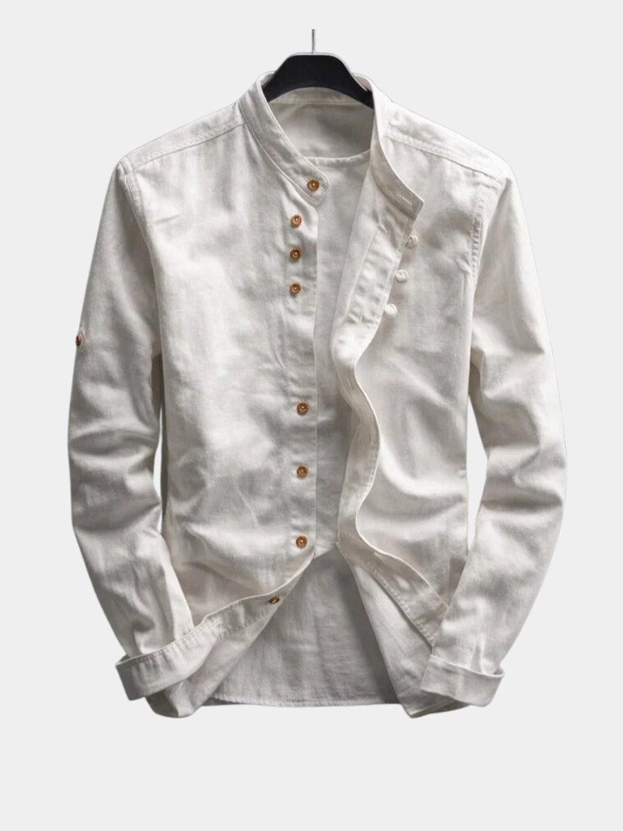 Men's Casual Stand Collar Shirt Relaxed Fit Long Sleeve Versatile Everyday