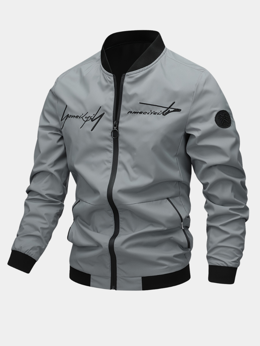 Men's Embroidered Baseball Jacket Relaxed Fit Long Sleeve Zip Closure Casual Wear