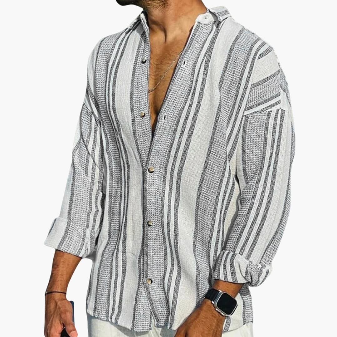 Men’s Stylish Waffle Weave Shirt | Striped Stand Collar