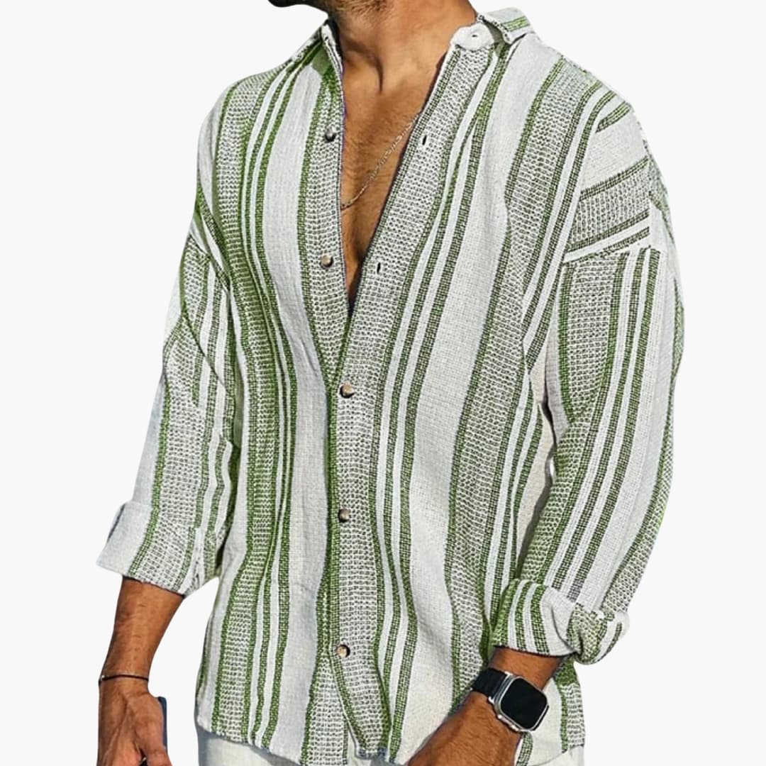 Men’s Stylish Waffle Weave Shirt | Striped Stand Collar