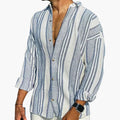 Men’s Stylish Waffle Weave Shirt | Striped Stand Collar