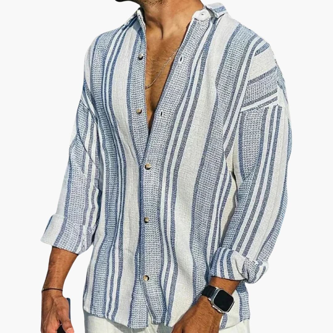 Men’s Stylish Waffle Weave Shirt | Striped Stand Collar