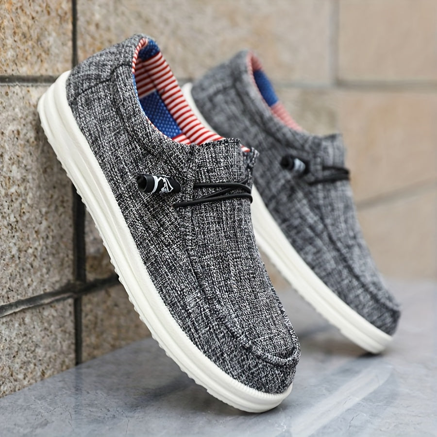 Men's Canvas Slip-Ons Elastic Lacing Low-Top Round Toe Casual Everyday Walking Comfort Versatile Sneakers Ashe