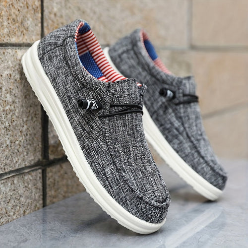 Men's Canvas Slip-Ons Elastic Lacing Low-Top Round Toe Casual Everyday Walking Comfort Versatile Sneakers Ashe
