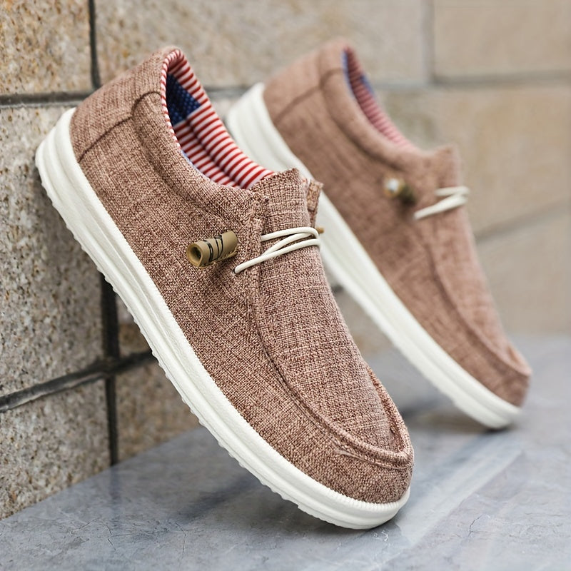 Men's Canvas Slip-Ons Elastic Lacing Low-Top Round Toe Casual Everyday Walking Comfort Versatile Sneakers Ashe