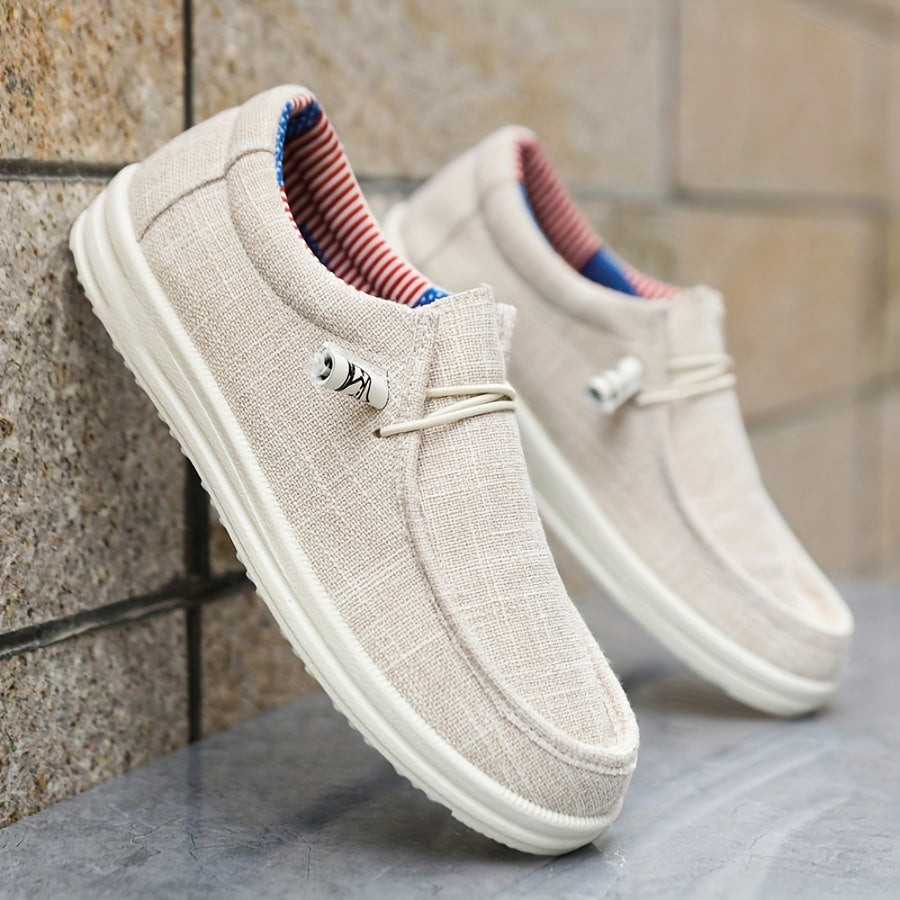 Men's Canvas Slip-Ons Elastic Lacing Low-Top Round Toe Casual Everyday Walking Comfort Versatile Sneakers Ashe