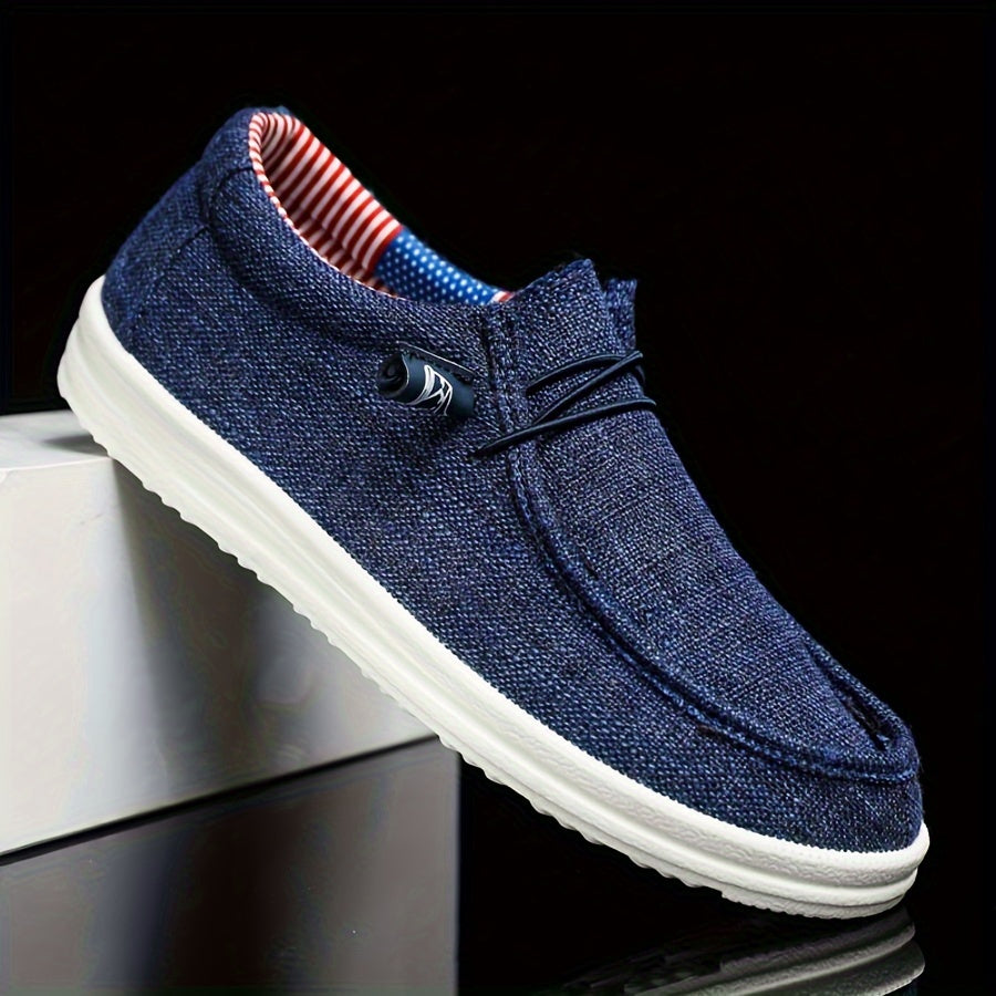 Men's Canvas Slip-Ons Elastic Lacing Low-Top Round Toe Casual Everyday Walking Comfort Versatile Sneakers Ashe