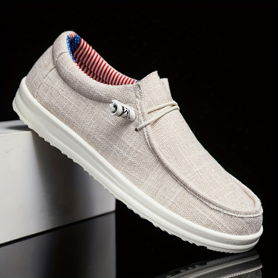 Men's Canvas Slip-Ons Elastic Lacing Low-Top Round Toe Casual Everyday Walking Comfort Versatile Sneakers Ashe