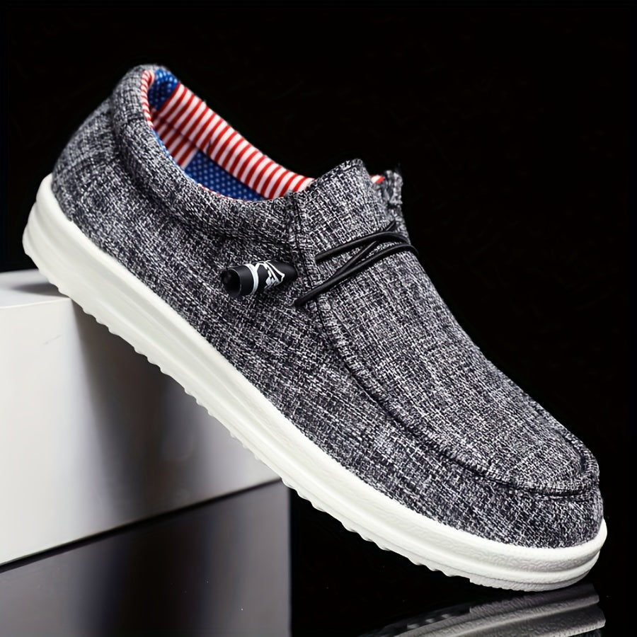 Men's Canvas Slip-Ons Elastic Lacing Low-Top Round Toe Casual Everyday Walking Comfort Versatile Sneakers Ashe
