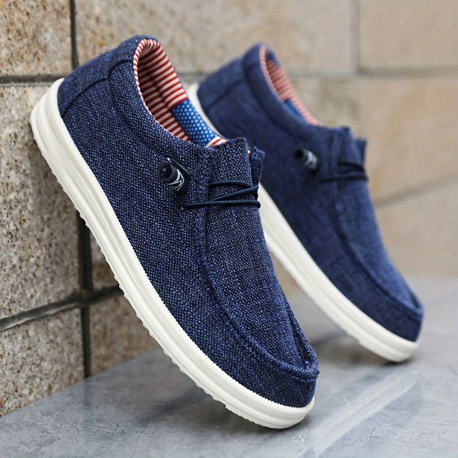 Men's Canvas Slip-Ons Elastic Lacing Low-Top Round Toe Casual Everyday Walking Comfort Versatile Sneakers Ashe