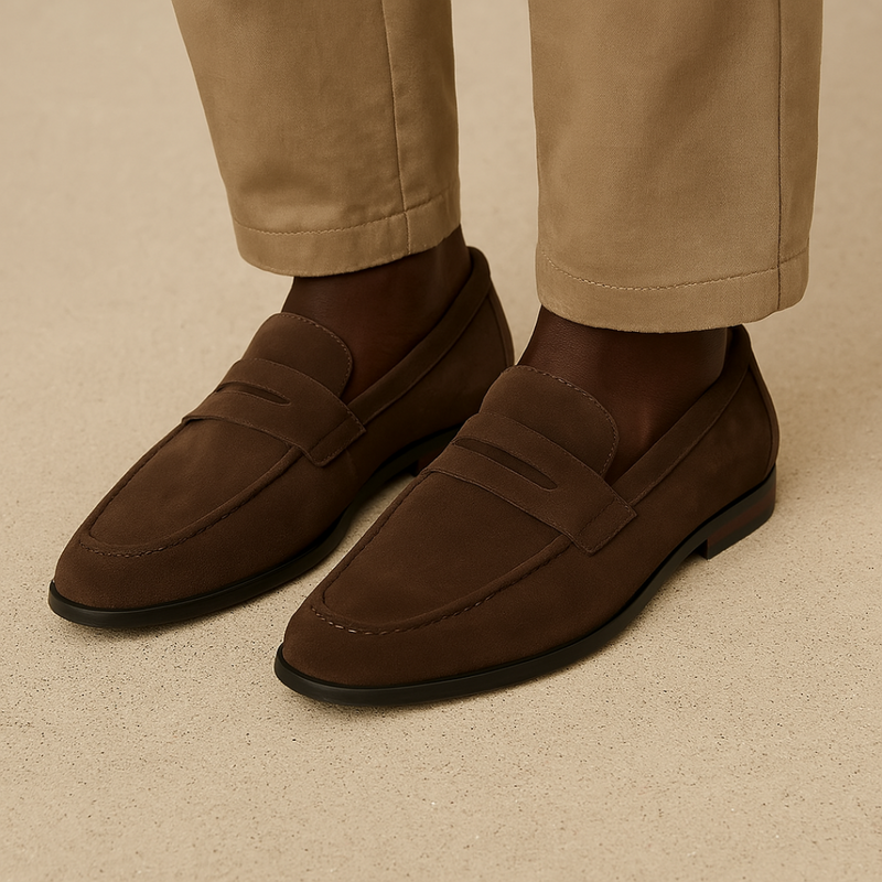 Men's Suede Loafers Slip-On Round Toe Moccasin Classic Smart-Casual Office Formal Casual Everyday Leather Look