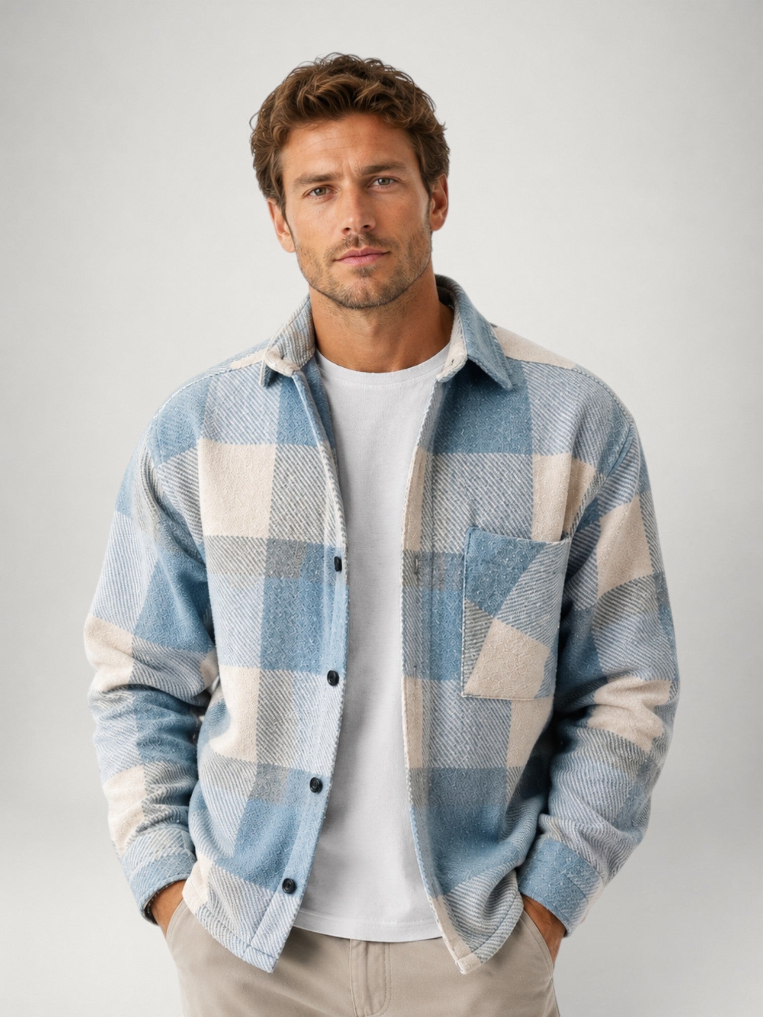 Men's Checked Flannel Shirt Long Sleeve Button-Up Casual Layering
