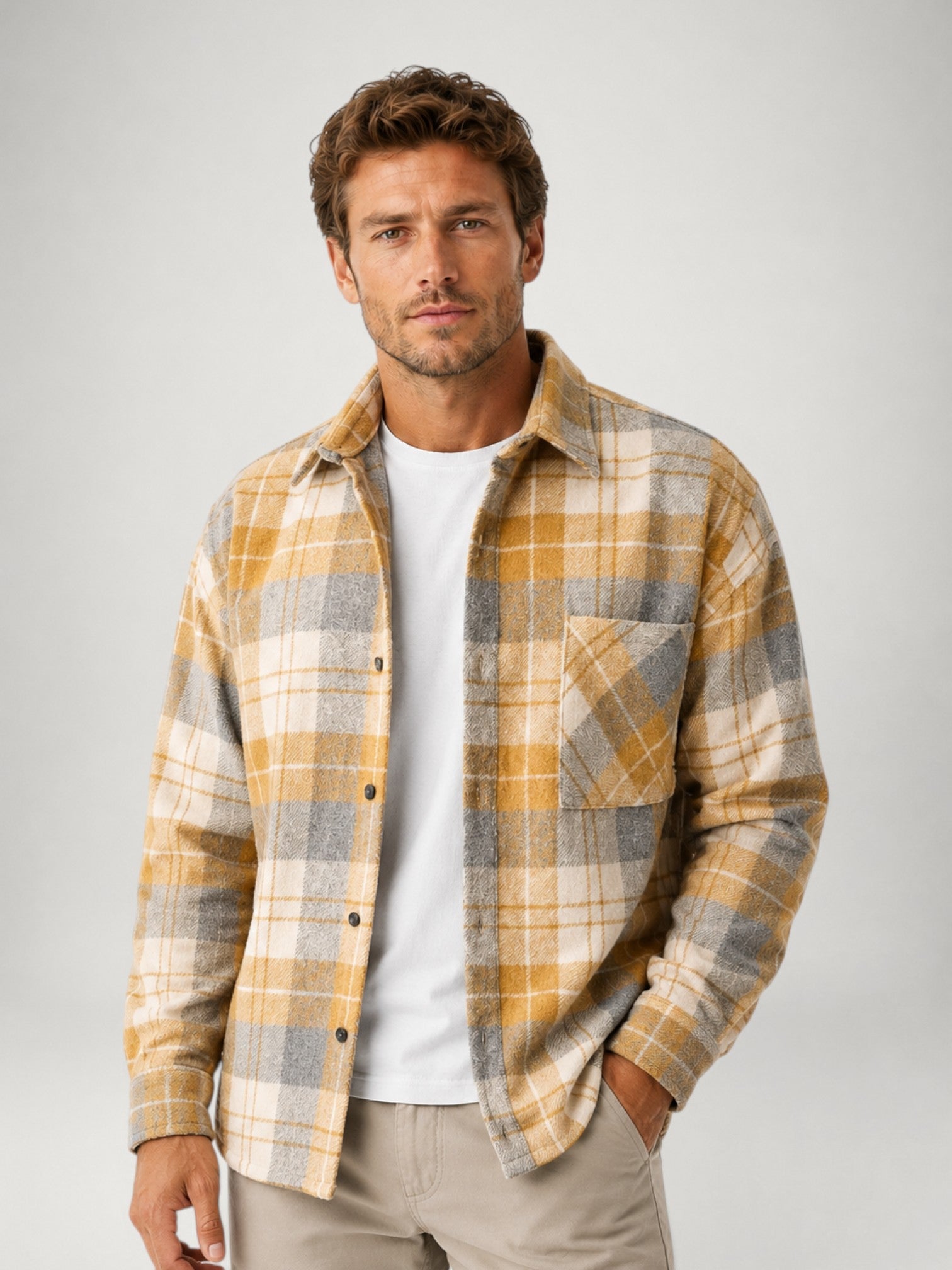 Men's Checked Flannel Shirt Long Sleeve Button-Up Casual Layering