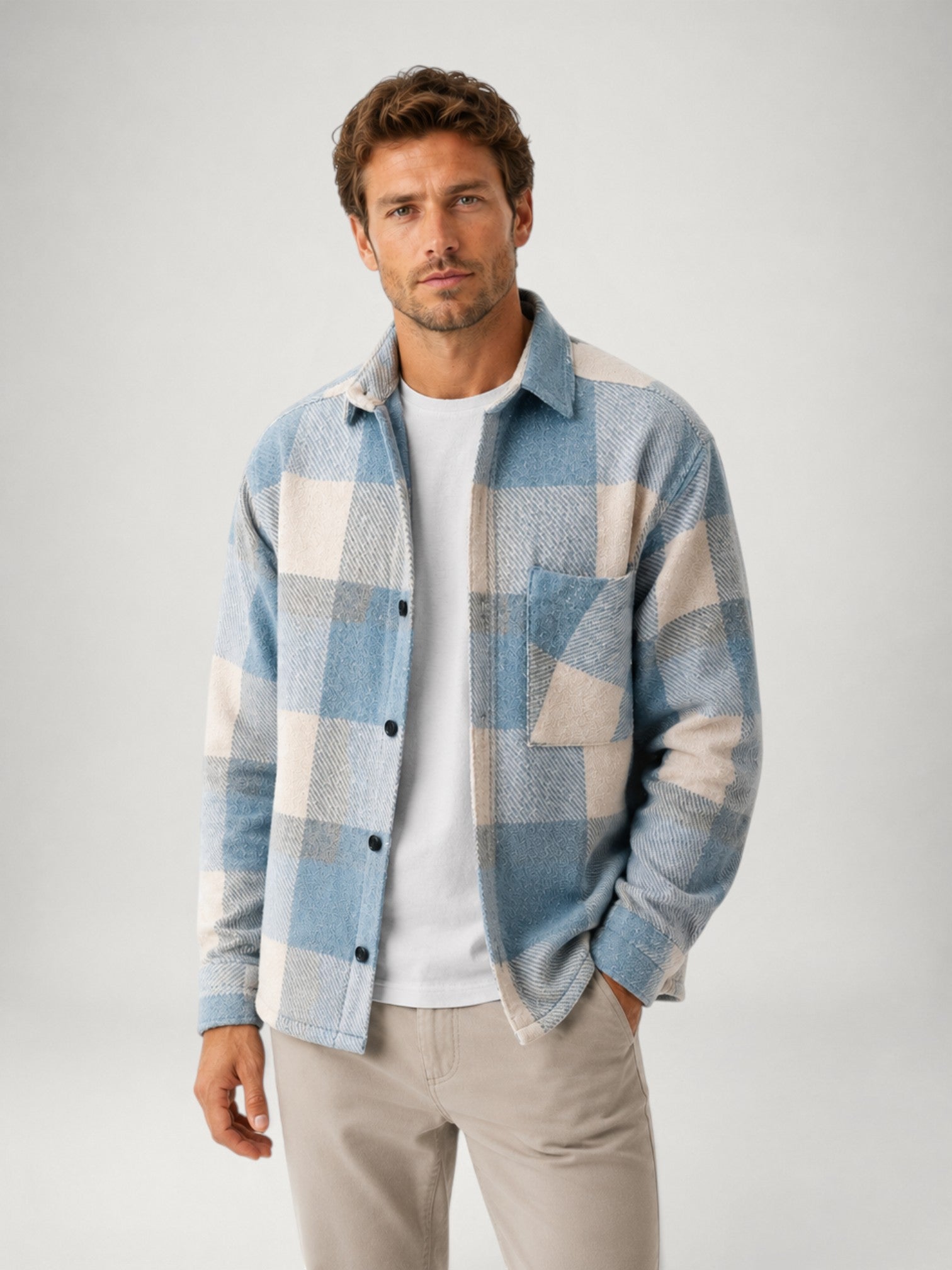 Men's Checked Flannel Shirt Long Sleeve Button-Up Casual Layering