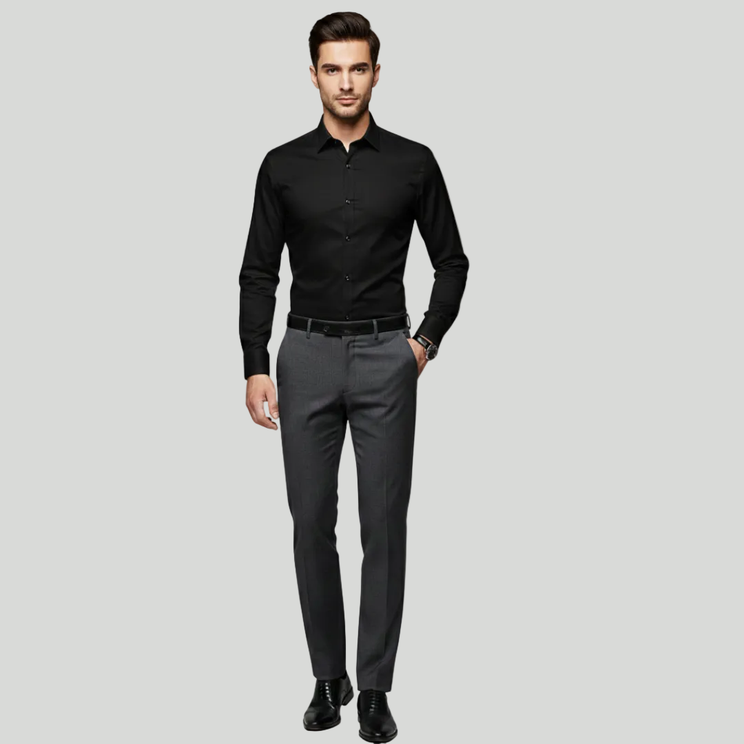 Men's Tailored Fit Shirt Slim Cut Long-Sleeve Button-Up Collared Smart-Casual Office Formal Finn