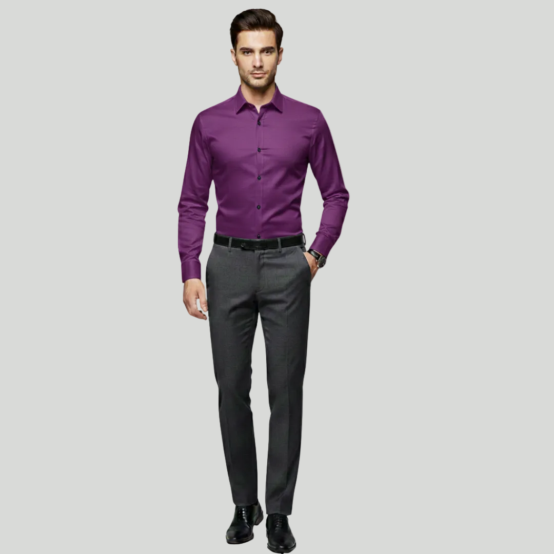Men's Tailored Fit Shirt Slim Cut Long-Sleeve Button-Up Collared Smart-Casual Office Formal Finn