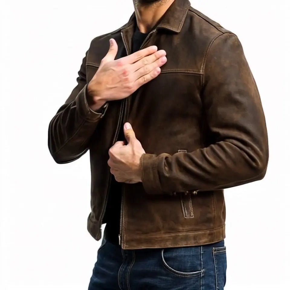 Men's Suede Trucker Jacket Zip-Up Side Pockets Casual Everyday Wear