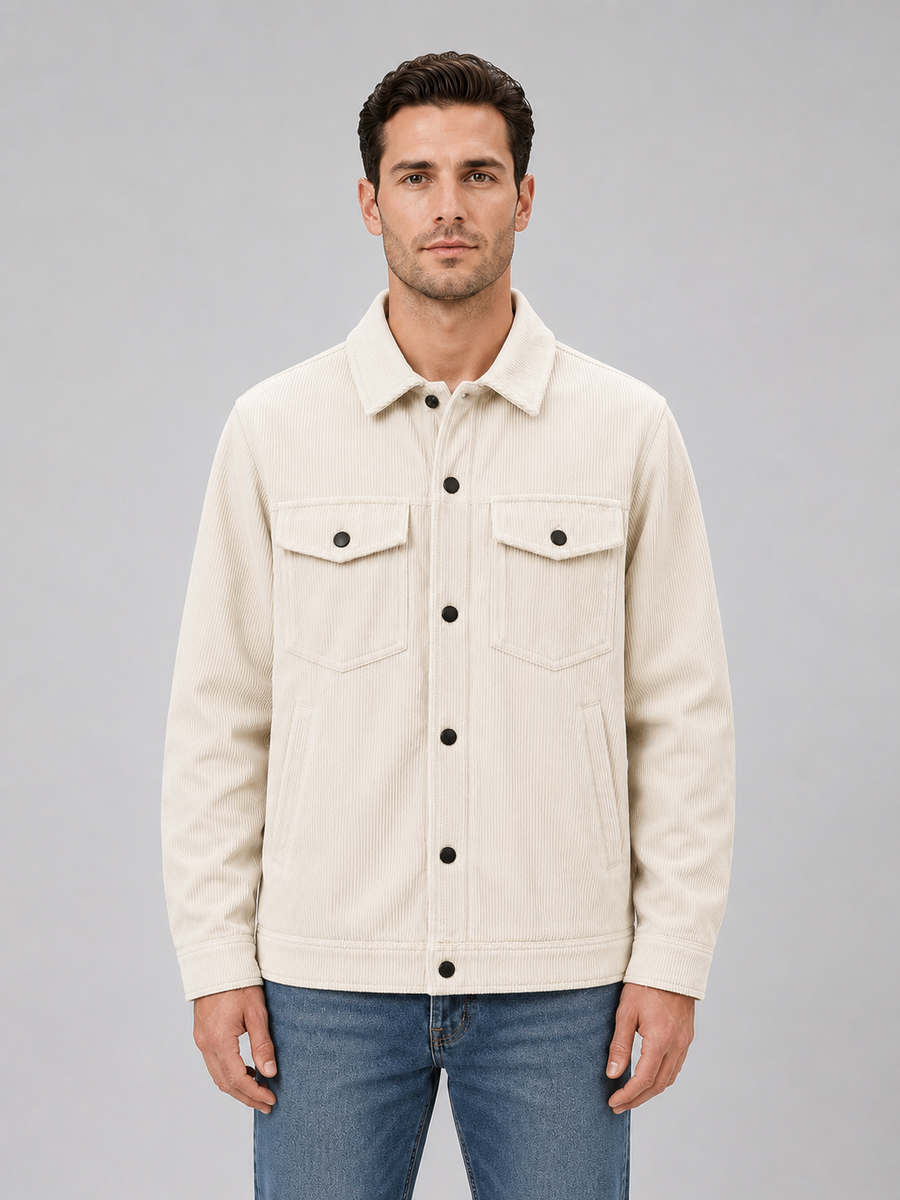 Men's Corduroy Overshirt Jacket Button-Up Relaxed Fit Casual Layering
