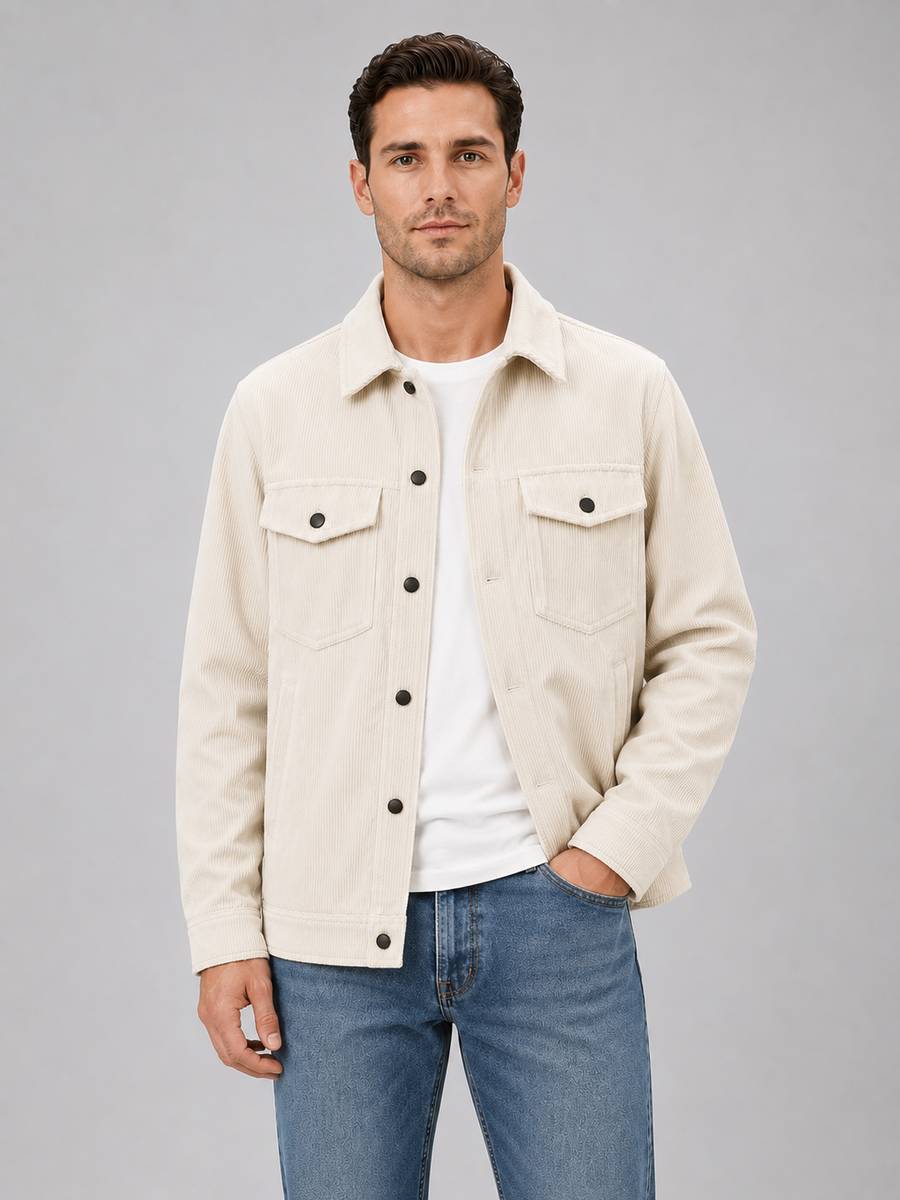 Men's Corduroy Overshirt Jacket Button-Up Relaxed Fit Casual Layering