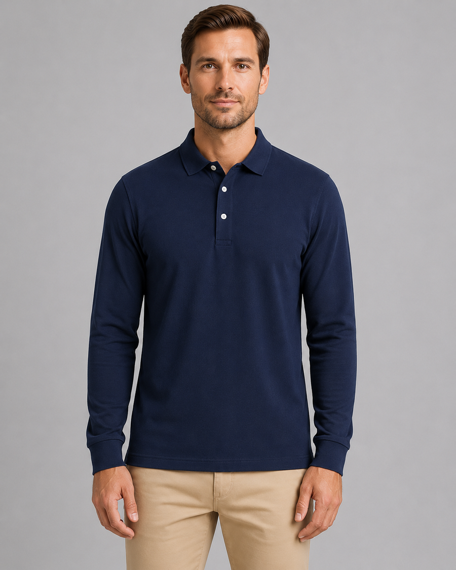 Men's Classic Fit Long Sleeve Polo Shirt Collared Smart Casual Everyday