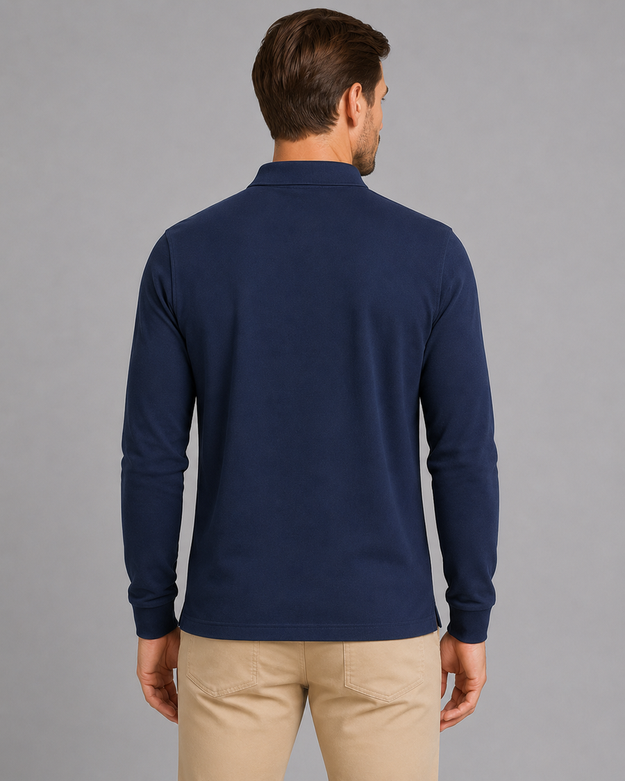 Men's Classic Fit Long Sleeve Polo Shirt Collared Smart Casual Everyday