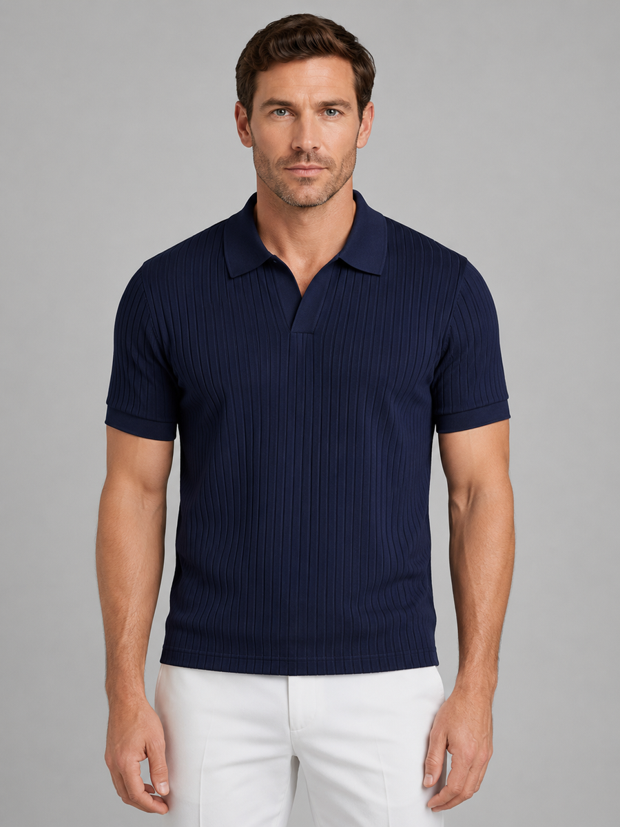Men's Ribbed Knit Polo Shirt Short-Sleeve Collared Casual Everyday