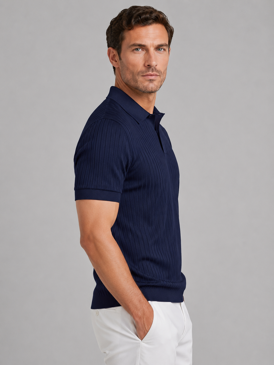Men's Ribbed Knit Polo Shirt Short-Sleeve Collared Casual Everyday