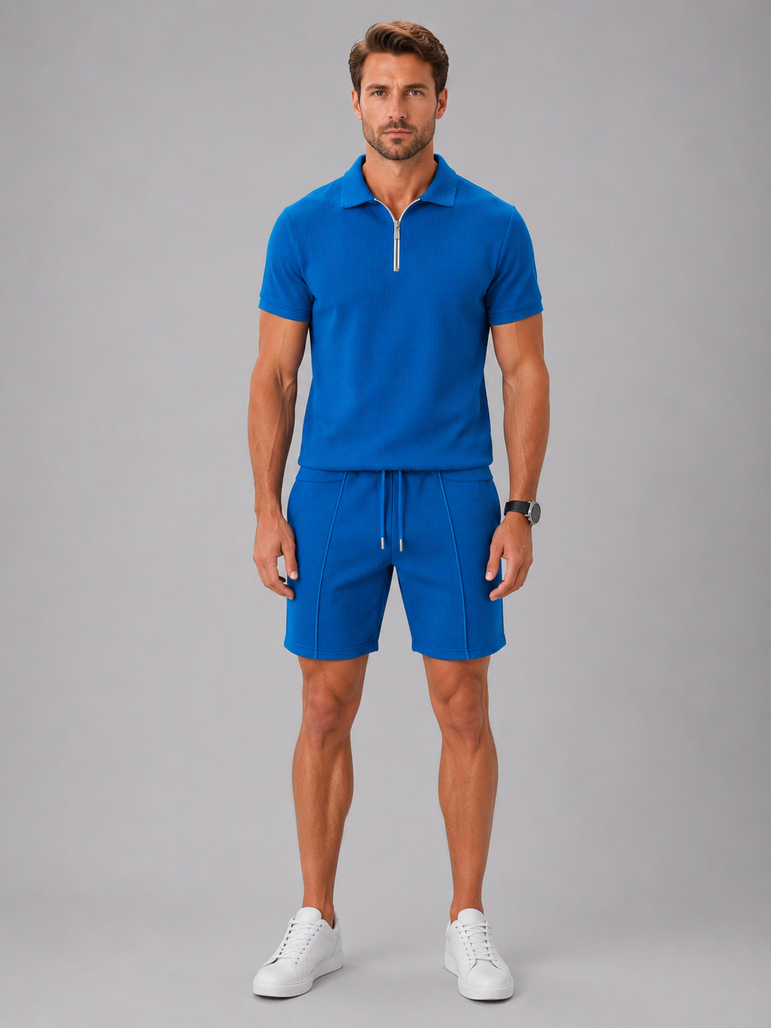 Men's Summer Polo Shirt and Shorts Set Casual Relaxed Fit Lightweight Everyday Wear