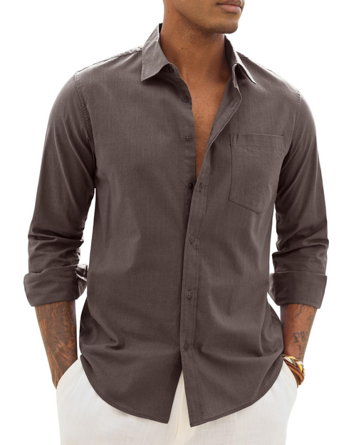 Men's Casual Shirt Long-Sleeve Button-Up Collared Smart-Casual Office Everyday Relaxed Fit Versatile Timeless Corben