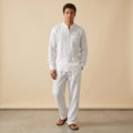 Men's Casual Grandad-Collar Shirt and Trousers Set | Straight-Leg
