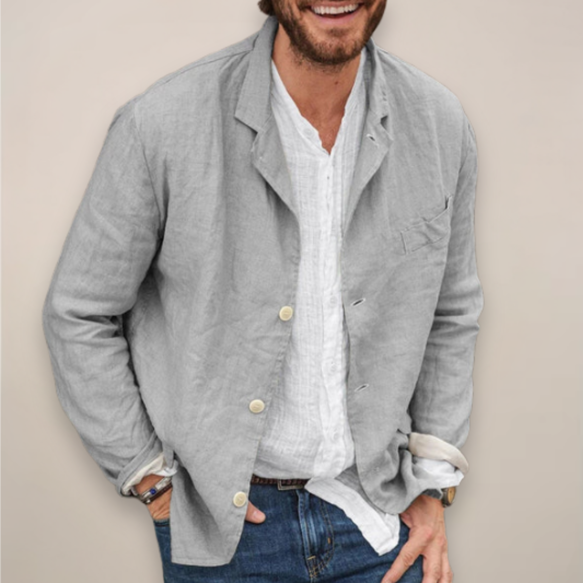 Men's Casual Summer Blazer Single-Breasted Relaxed Fit Tailored Smart-Casual Office Business Holiday Everyday Modern Linen