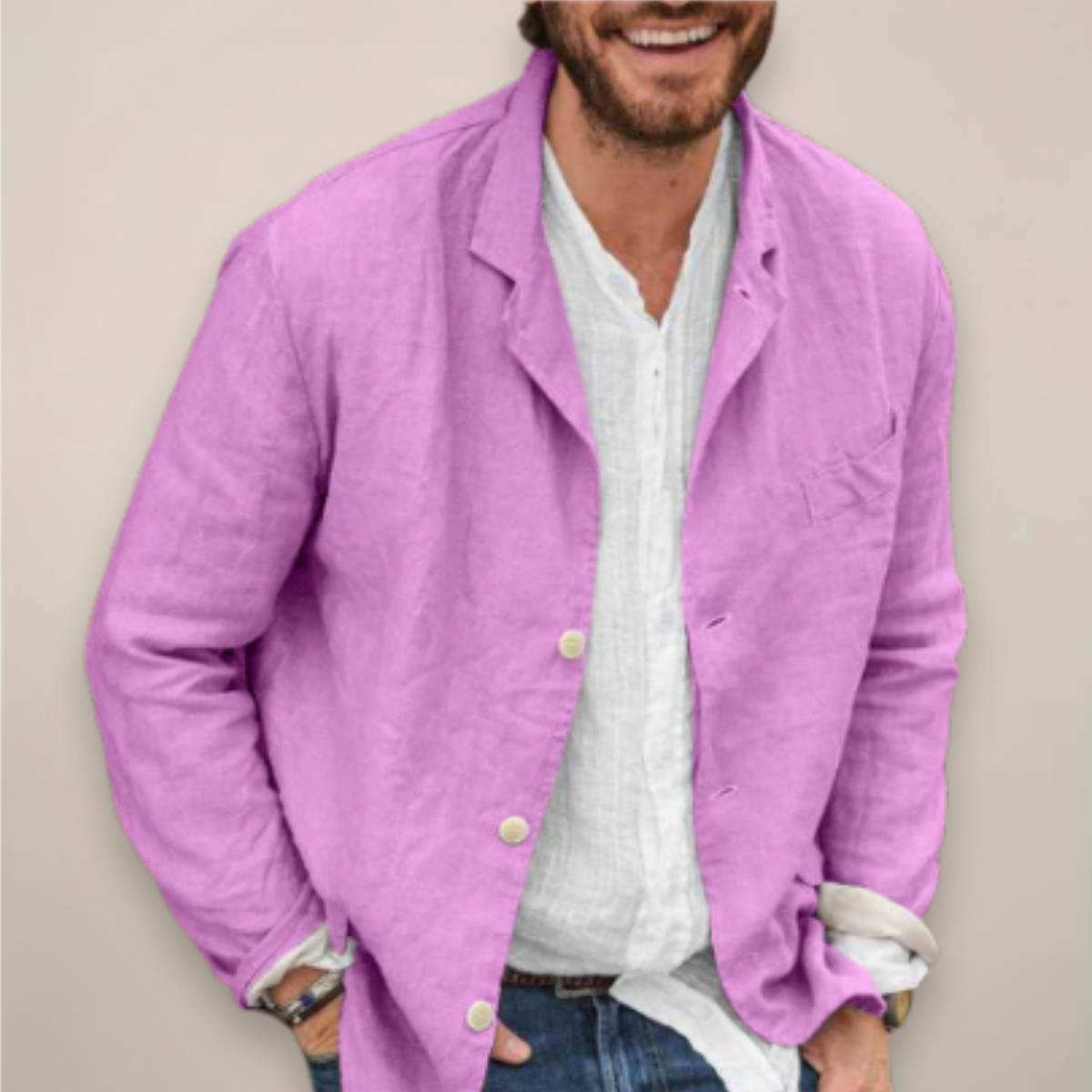 Men's Casual Summer Blazer Single-Breasted Relaxed Fit Tailored Smart-Casual Office Business Holiday Everyday Modern Linen