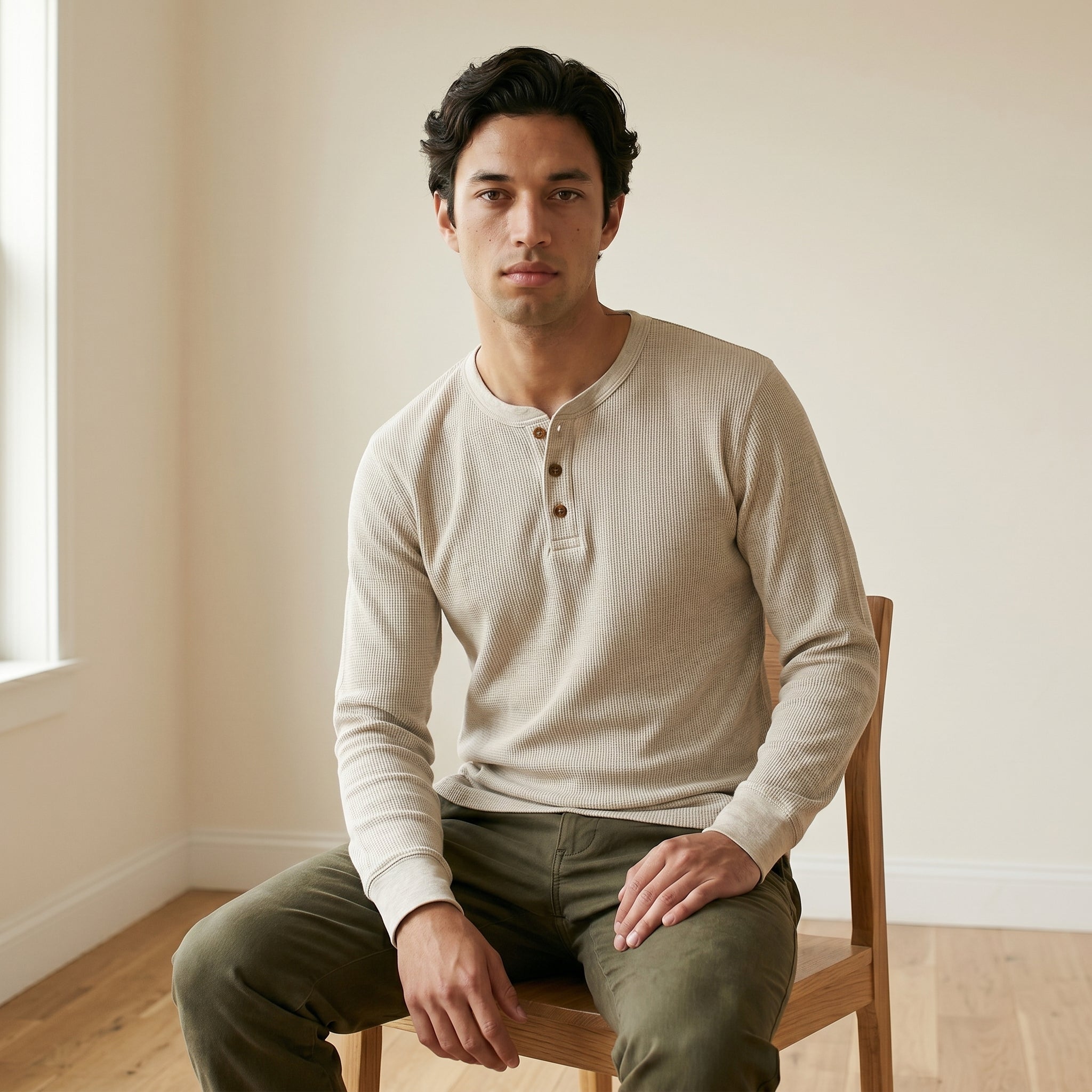 Men's Casual Ribbed Henley Shirt | Long Sleeve