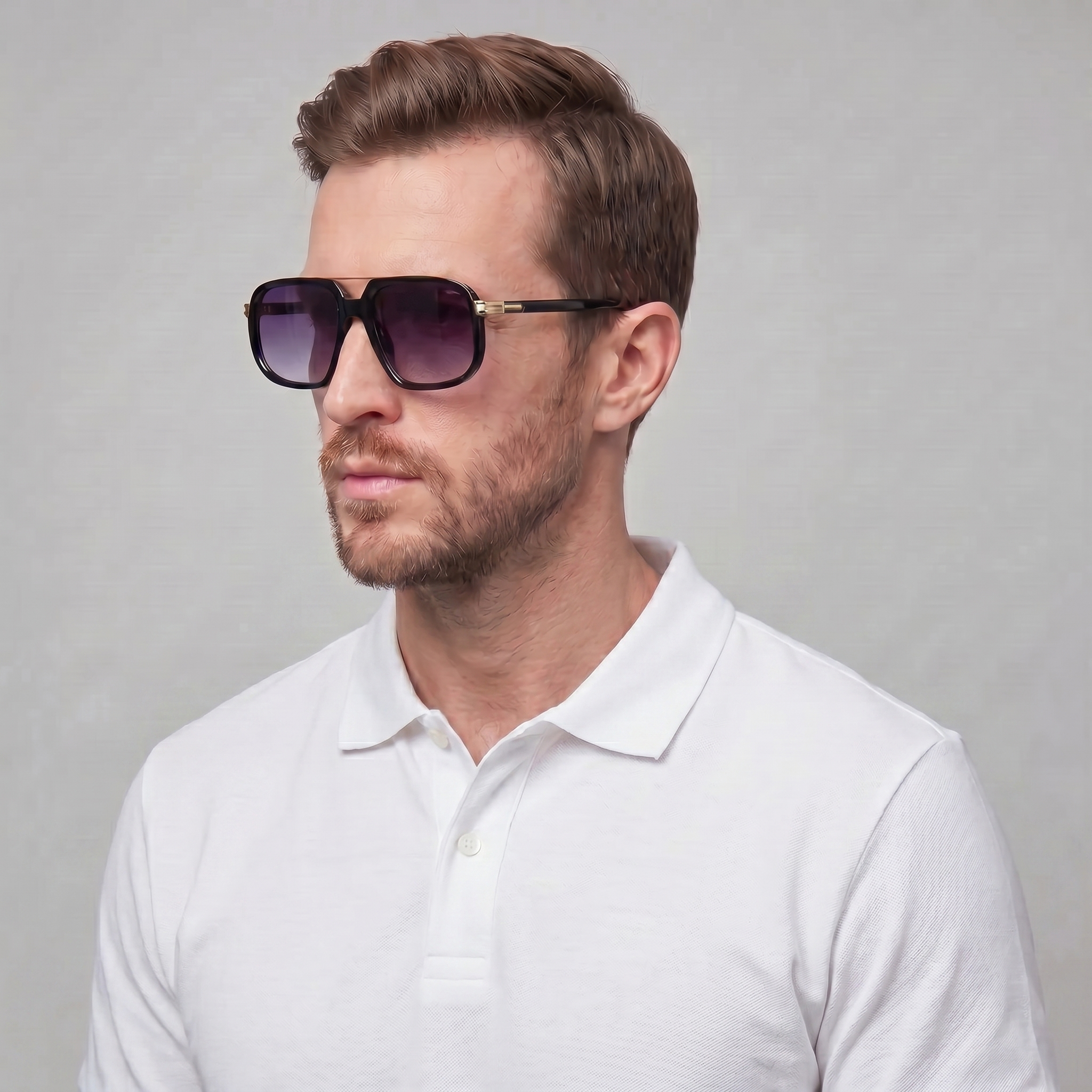 Men’s Stylish Square Double-Bridge Sunglasses | Trendy