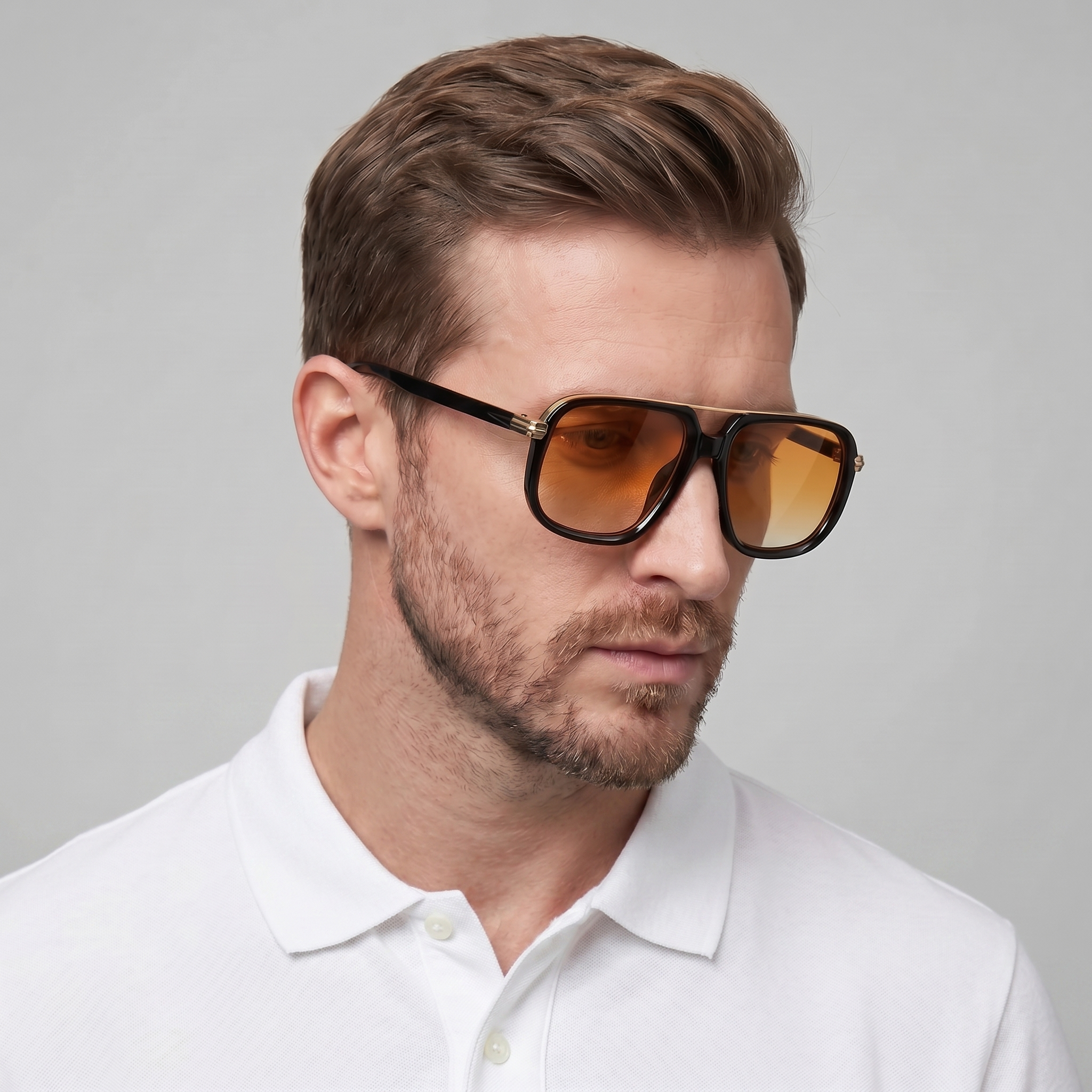 Men’s Stylish Square Double-Bridge Sunglasses | Trendy