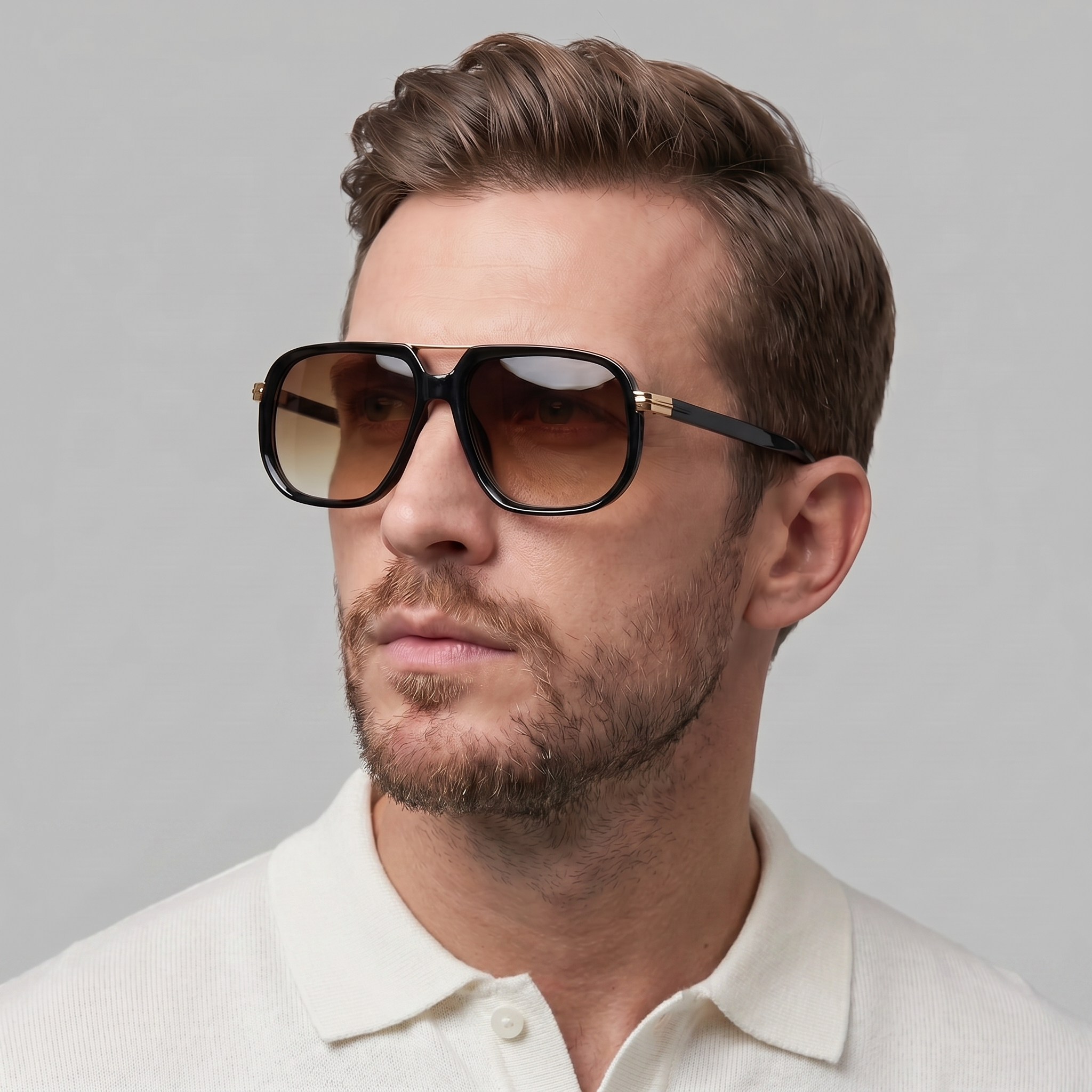 Men’s Stylish Square Double-Bridge Sunglasses | Trendy