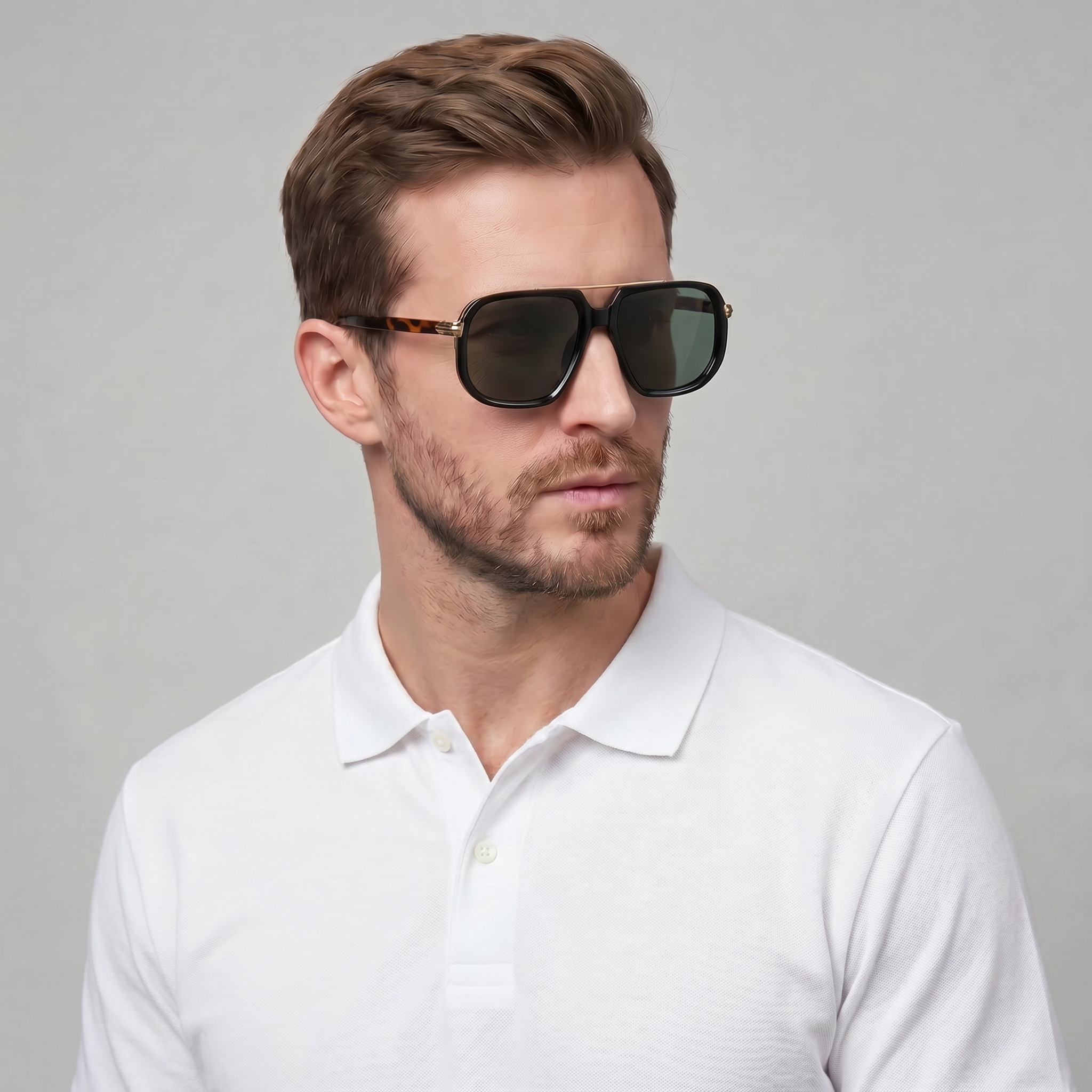 Men’s Stylish Square Double-Bridge Sunglasses | Trendy