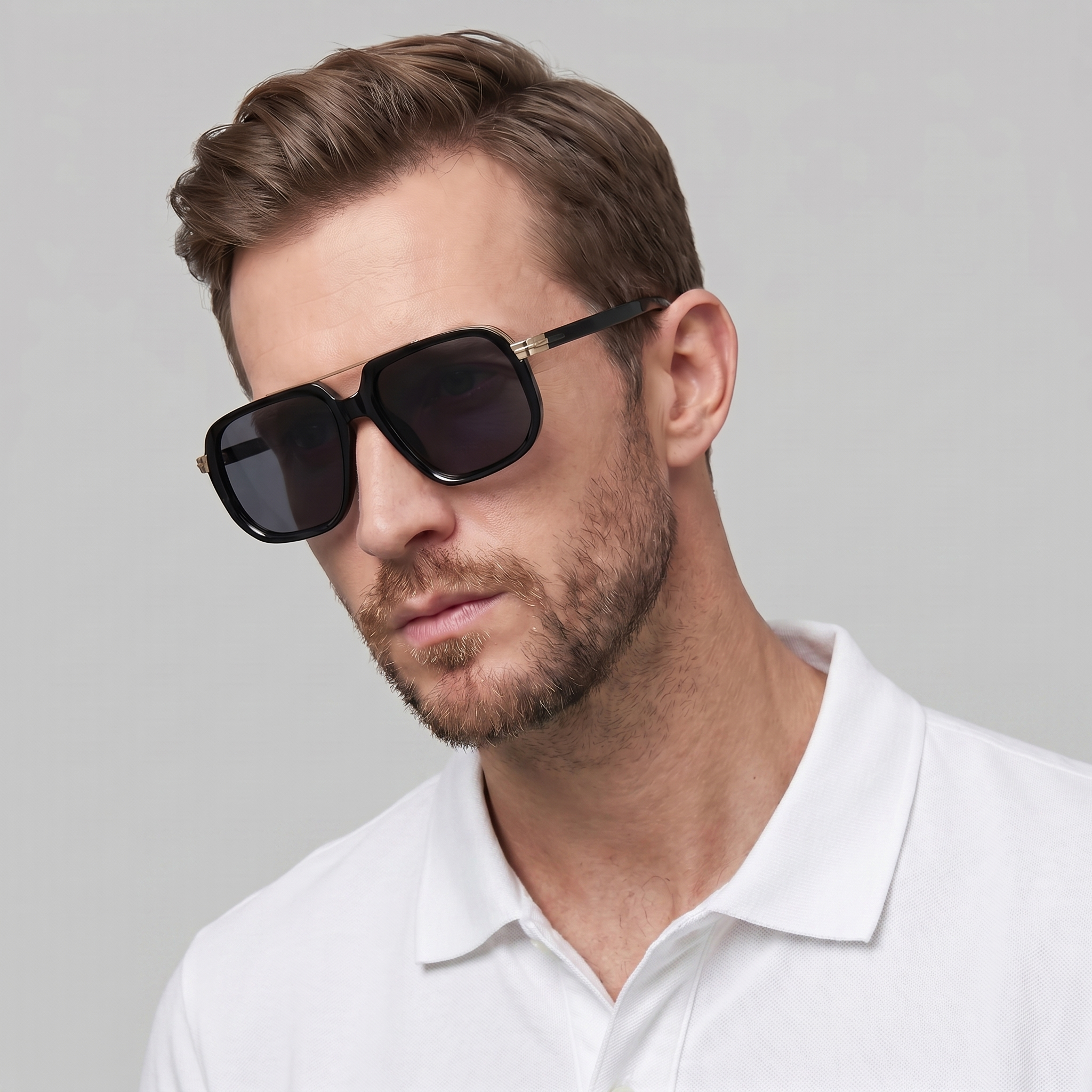 Men’s Stylish Square Double-Bridge Sunglasses | Trendy