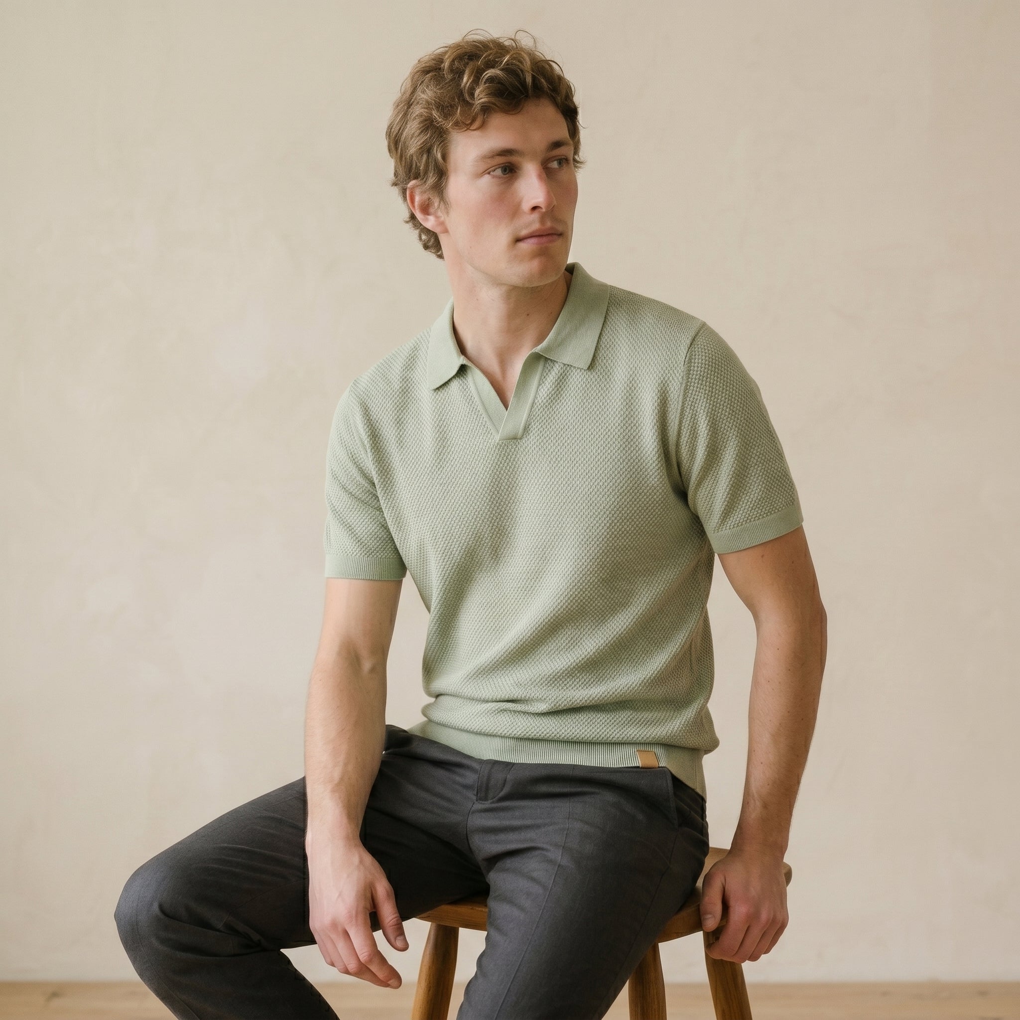 Men’s Textured Open-Collar Polo Shirt | Casual