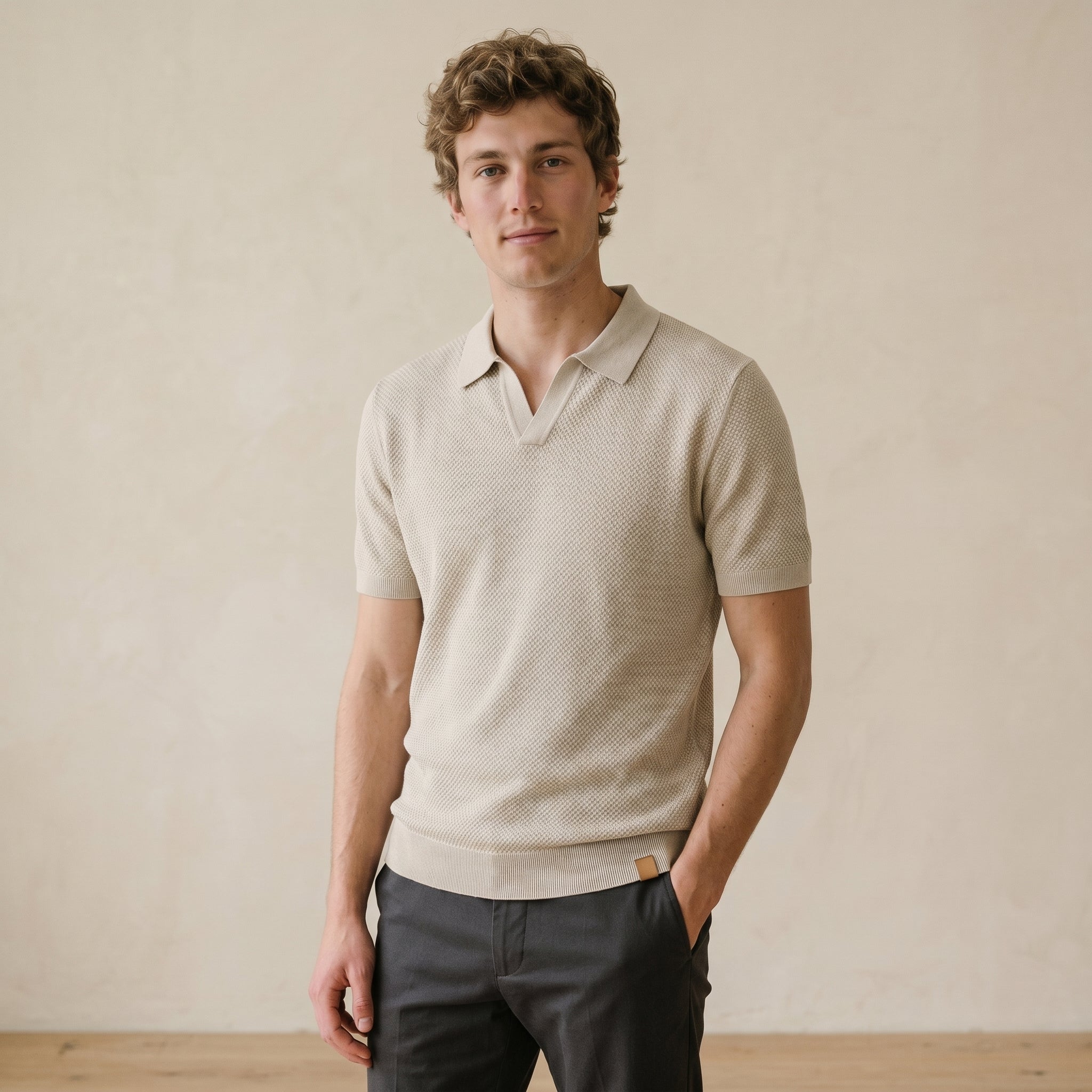 Men’s Textured Open-Collar Polo Shirt | Casual